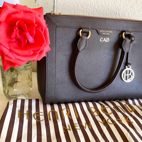 Henri Bendel Handbags - HENRI BENDEL BROWN SAFFIANO LEATHER TOTE SHOULDER BAG NWOT